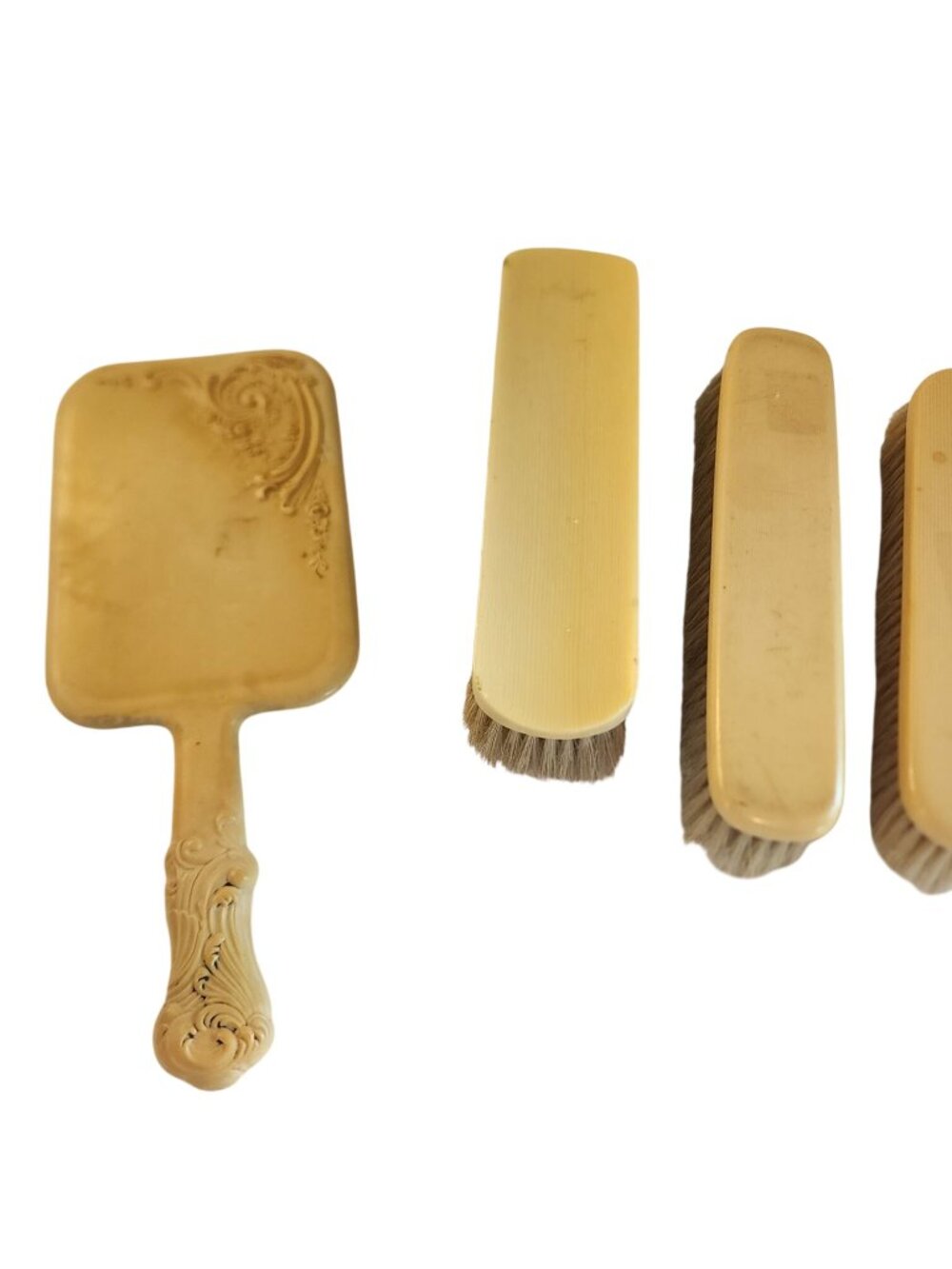 Celluloid Antique French Ivory Handheld Mirror Intricately Carved Floral Handle